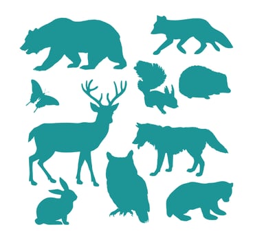 Silhouettes of wild animal Editable color vector