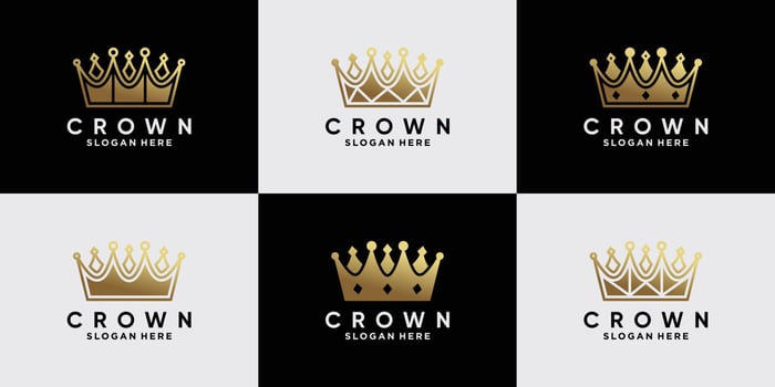 Set bundle of crown logo design template with unique concept and golden style color Premium Vector