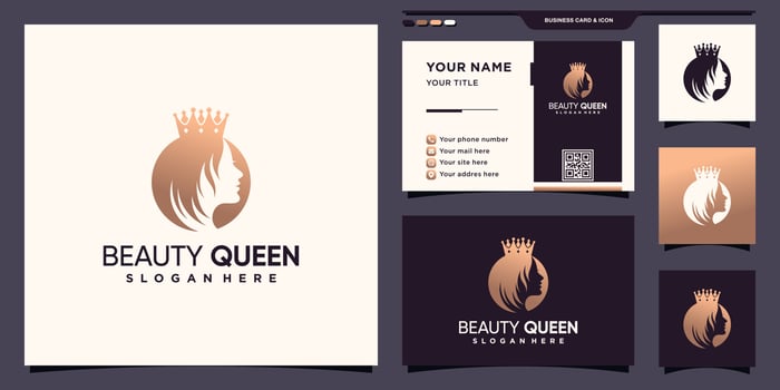 Beauty queen logo with creative concept and business card design Premium Vector