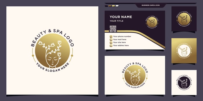 Beauty and spa logo for woman with negative space concept and business card design Premium Vector