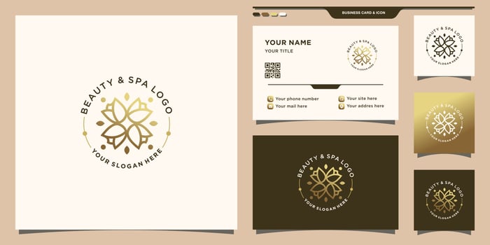 Beauty flower rose logo with unique concept and business card design Premium Vector