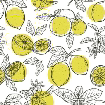 Sketch lemons seamless pattern vector