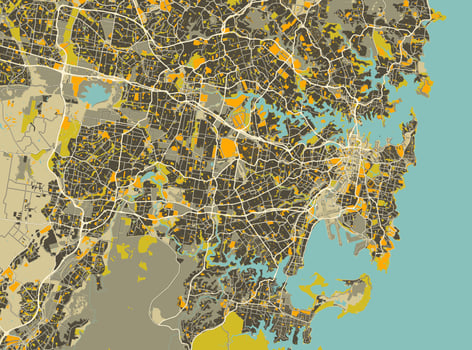 Detailed vector map of Sydney, Australia Vintage Colors.