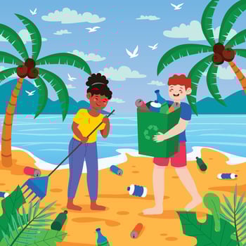 People Volunteer to Cleaning The Beach vector