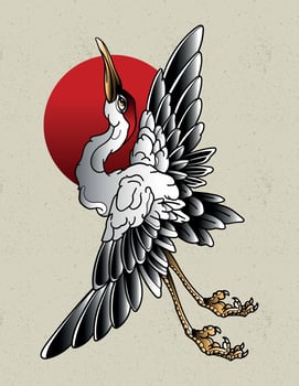 crane japanese tattoo old school vector