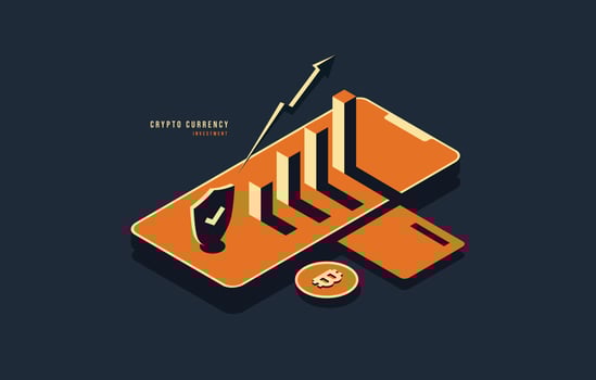 Minimal crypto currency isometric design, Block chain technology concept, Digtital advertising and marketing for future money investment vector