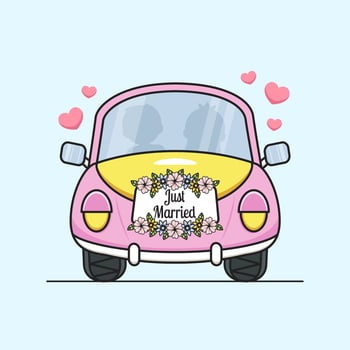 cute married car with flowers vector