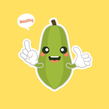 Cute and kawaii papaya character flat design vector illustration. tropical fruit vitamins and nutrition, healthy food and juice drink ingredient