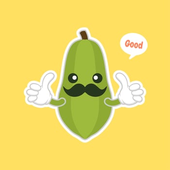 Cute and kawaii papaya character flat design vector illustration. tropical fruit vitamins and nutrition, healthy food and juice drink ingredient