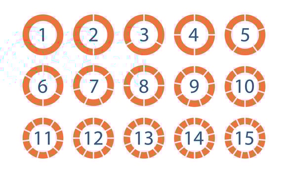 Pie charts of 15 section. Circle diagram.Infographic round elements. Vector