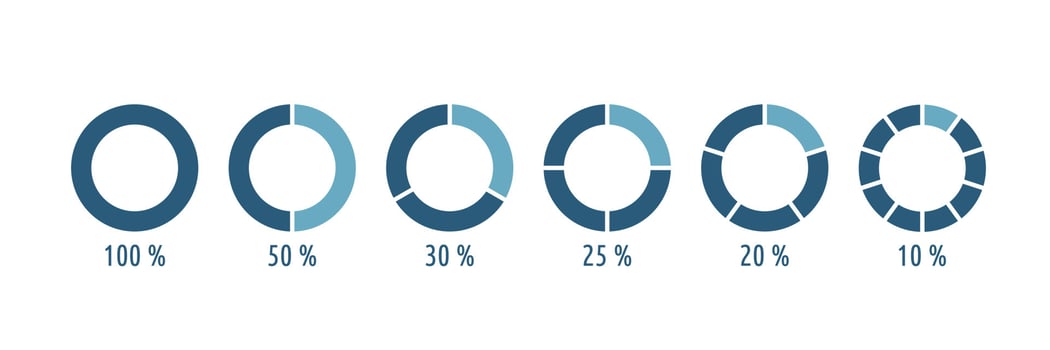 Infographic percent pie set icon. Segmented circules blue pieces. Simply shapes vector illustration on white