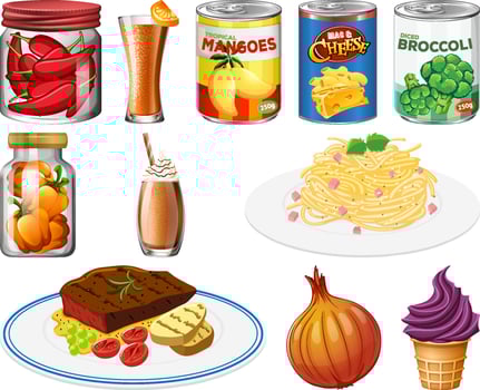 Different foods cartoon collection vector
