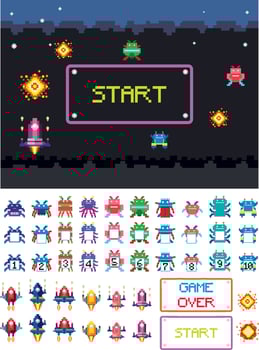 Retro pixel space game interface vector