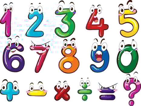 Counting number 0 to 9 and math symbols vector