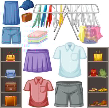 A set of different cloth on white background vector
