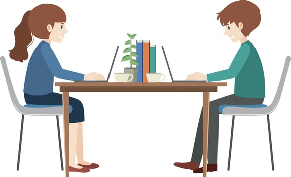People working using laptop flat design vector