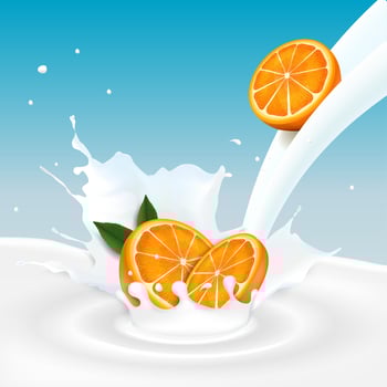 Vector illustration of Orange fruits and milk splash