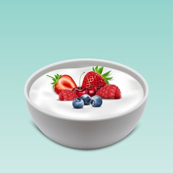 Yogurt bowl with mixed fruits vector