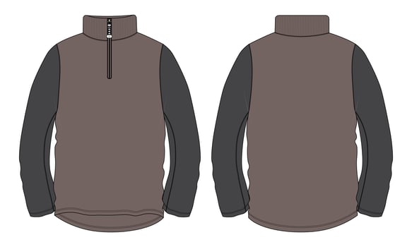 Two tone Khaki and black Color Long sleeve zipper with stand up collar jacket Sweatshirt technical fashion flat sketch vector illustration template Front and back views.