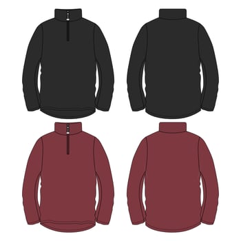 Long sleeve zipper with stand up collar jacket Sweatshirt technical fashion flat sketch vector illustration Red and black Color template.