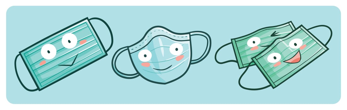 Cute green facemask cartoon characters vector