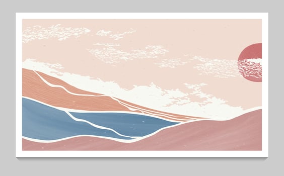Abstract mountain landscape background. creative minimalist hand painted illustrations of Mid century modern art print with line gold art vector