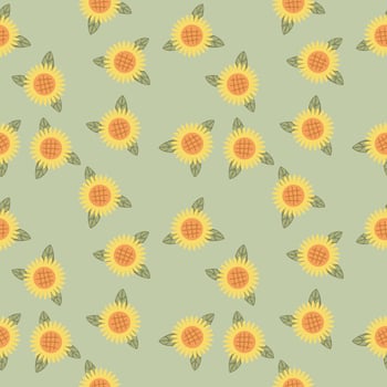 sunflower flower seamless background on the green vector