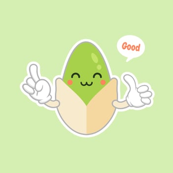 cute and kawaii Pistachio nut cartoon character. Traditional snack. Healthy food. Nut ornament. vector