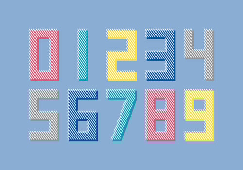 Colourful retro number vector set