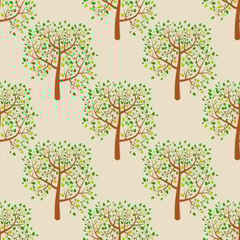Cartoon summer forest background. Woodland seamless pattern with trees. vector