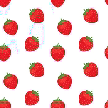 Strawberry seamless pattern, red berry background. Repeat fruit print design. Whole and cut strawberry vector background