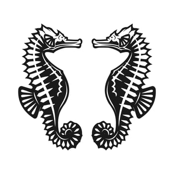 black and white seahorse outline vector illustration
