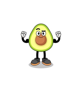 Mascot cartoon of avocado posing with muscle vector