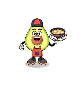 Illustration of avocado as an asian chef vector