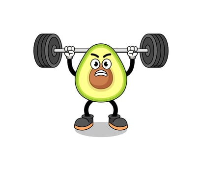 avocado mascot cartoon lifting a barbell vector