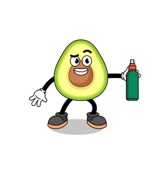 avocado illustration cartoon holding mosquito repellent vector