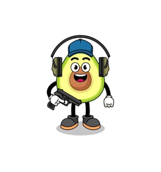 Character mascot of avocado doing shooting range vector
