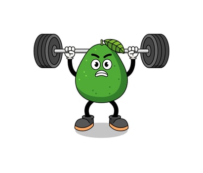 avocado fruit mascot cartoon lifting a barbell vector