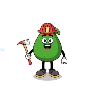 Cartoon mascot of avocado fruit firefighter vector