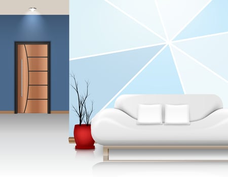 Modern living room with white sofa and two pillows vector