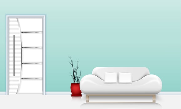 Vector illustration of Living room interior with a sofa and white pillows