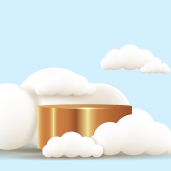 3d realistic podium and cloud on the blue background. vector illustration