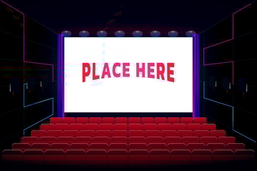 cinema theater hall graphic vector illustration with nobody and empty seats can place arts on screen
