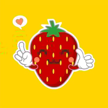 cute and kawaii strawberry fruit character. can be used in restaurant menu, cooking books and organic farm label. Healthy food. Tasty vegan . Organic product. Culinary ingredient. vector