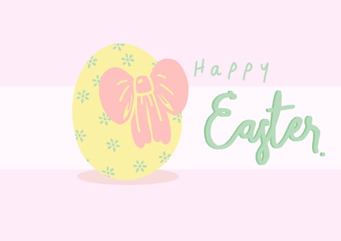 Pink Ribbon On Yellow Egg And Happy Easter Calligraphy vector