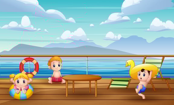 Illustration of children having fun on ship deck vector
