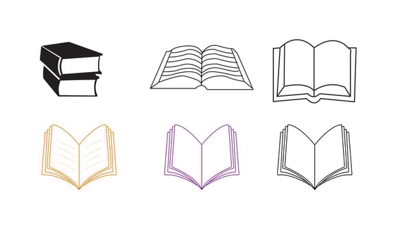 Book icon set in thin line style, open book logo vector