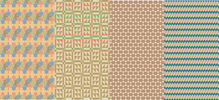 four Pattern shapes with lines Colorful vector background.