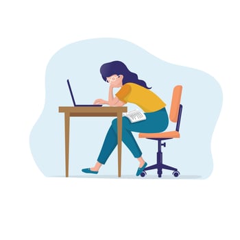 Teenager girl studying online at home looking at laptop  vector