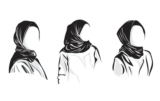 Vector Silhouette Drawing of Muslim Woman with Hijab